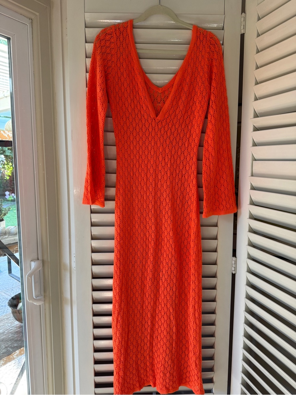 Women’s Orange Knit V-Neck Long Sleeve Cover Up Dress